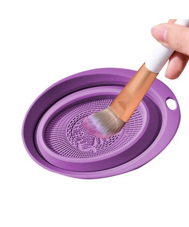 ZORQ Makeup Brush Cleaner Mat Cosmetic Makeup Brush Cleaner Bowl Portable Cosmetic Make Up Brush Cleaning Scrubber for Makeup Eggs Brushes Purple