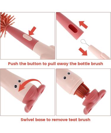 3 in 1 Baby Bottle Brush Set with Lone Handle, Silicone Cleaning Brush with Stand - Portable Teat, Straw, Nipples Cleaner for Bottles, Cups, Thermoses (Red) - Buy Online on SooperMarket.com