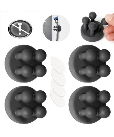 Aot 4 piece of glue hooks wall hook silicone toothbrush holder hook self -adhesive elastic cable holder key hook pen holder razor bracket shower for bathroom kitchen secretariat (black) 4x black