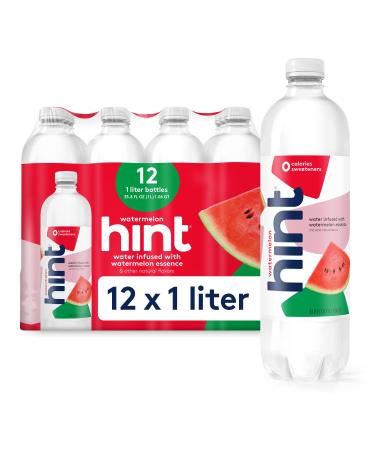 Hint Water Watermelon (Pack of 12), 1 Liter Bottles, Pure Water Infused with Watermelon, Zero Sugar, Zero Calories, Zero Sweeteners, Zero Preservatives, Zero Artificial Flavors 33.8 Fl Oz (Pack of 12)