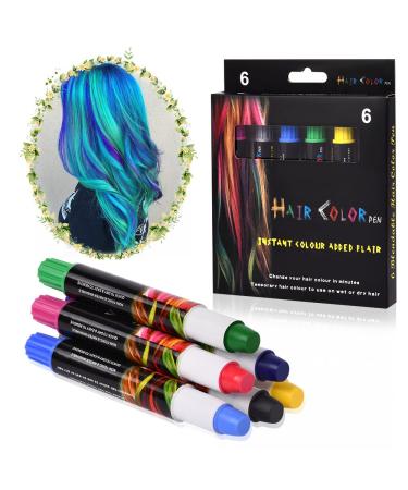 AOOWU 6 Colors Hair Chalk Temporary Hair Color Chalk for Girls Kids Safe Non-Toxic Washable Hair Dye Hair Chalk Pens Hair Color Dyeing Tool for Halloween Christmas New Year Party Cosplay 6 pcs