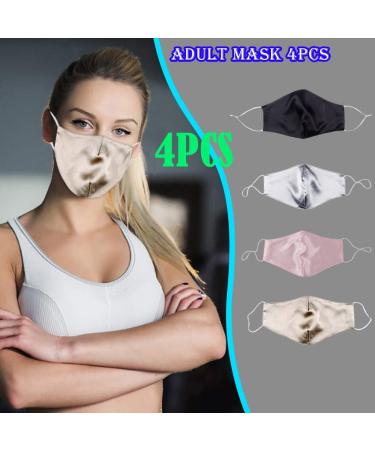4 Packs Women Girls Silk Face_Mask_Protect_Cover Solid Adults Filters Washable Reusable Cotton Fabric Adjustable Earloops Outdoors Sports Anti-dust Household Cleaning - Buy Online on SooperMarket.com
