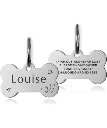 ID Tag Small Large Personalised ID Tag for Pet Dog Doggy Cat Kitten Kitty Puppy Engraved Dog ID Tag (Silver Bone) - Buy Online on SooperMarket.com