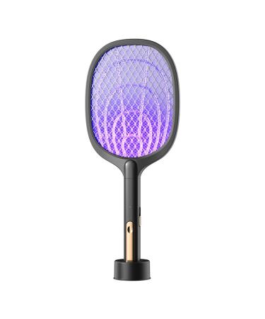 Electric Fly Swatter Racket Powerful Swatter 2 in 1 Electric Fly Killer Rechargeable Killer Lamp Portable Fly Killer Lamp for Indoor and Outdoor (Black)