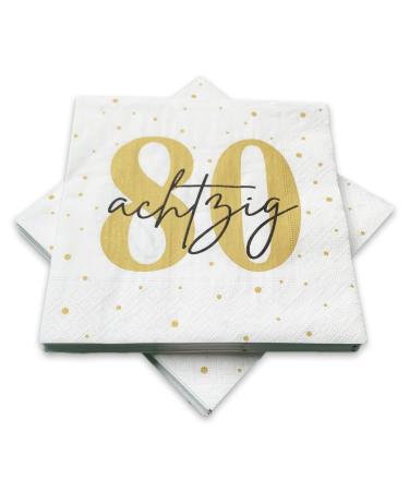 20 napkins for 80th birthday 33x33 cm - white gold black