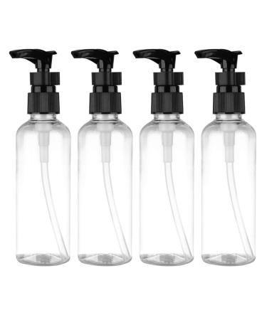 PRETYZOOM 4pcs 100ml Refillable Plastic Pump Dispenser Bottles for Lotion Massage Oil Shampoo Containers Round Pump Bottles Black