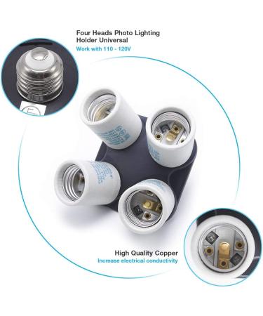LimoStudio 4 in 1 Socket Adapter E27 Bulb Lamp Light Splitter for Photo Studio Lighting | UL Approved | AGG813 - Buy Online on SooperMarket.com