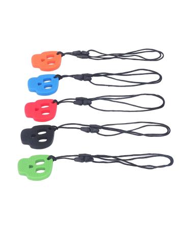 Chewable Sensory Necklaces 5 Pack Soft Silicone Skull Shape Stress Relief Heat Resistant Teething Necklace for Autism