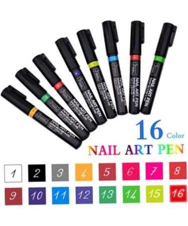 16PCS Nail Art Pen Painting Kit Nail Polish Pens Drawing Dotting Nail Polish Pen 3d Nail Design Beauty Tools For Uv Gel Polish Assorted Colour - Buy Online on SooperMarket.com