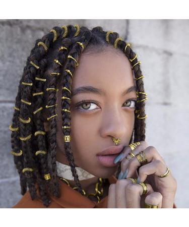 Gold African Deadlock Beads Jewelry Metal Loc Cuff Rings - Pack of 40 | Black Women's Cornrows Braid Hair Jewels - Buy Online on SooperMarket.com