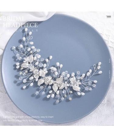 Easedaily Silver Flower Leaf Bridal Hair Vine Headpiece with Pearls - Wedding Hair Accessories for Women and Girls - Buy Online on SooperMarket.com