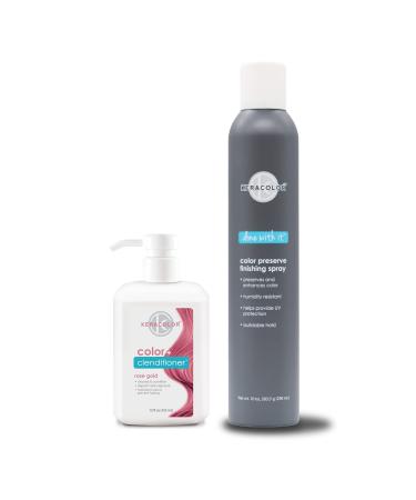 KERACOLOR Rose Gold Temporary Color Conditioner 12 oz + Finishing Hair Spray Bundle 10 oz