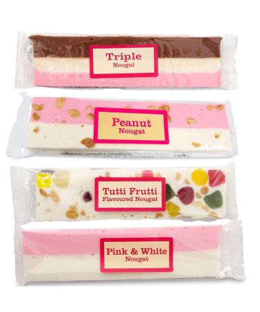 The Real Candy Company Nougat Assortment Gift Box (Triple Nougat Peanut Nougat Tutti Fruitti Nougat and Pink & White Nougat)