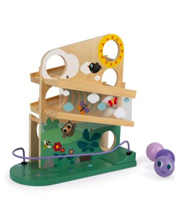 Janod - Wooden Caterpillar Ball Track - Toddler Manipulation and Dexterity Toy - For children from the Age of 1 08055 Multicolored