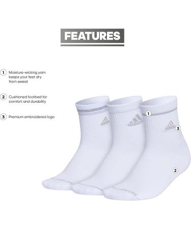 adidas Women's Cushioned Sport High Quarter Socks (3-Pair) - Medium - White/Clear Onix Grey - Buy Online on SooperMarket.com