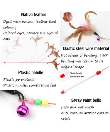AWAVM 5 PCS Cat Teasers Cat Feather Wand Cat Toy Interactive Toy Feather Wand with Bell Natural Feather Refills - Buy Online on SooperMarket.com