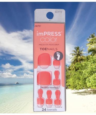 Impress Kiss ImPress Color Press-On Bright Matte Neon Orange Pedicure Toe Nails IMT502X Super Star  24 Count (Pack of 1)