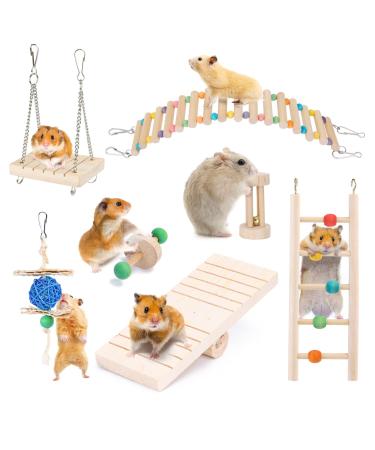 Nobleza 7 pieces hamster toys natural pine wood molar cotton stuff for racing mouse guinea pigs chinchilla rabbits birds
