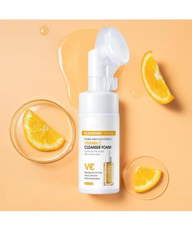 Vitamin C Hydrating Foaming Facial Cleanser - Gentle Acne-Prone Skin Wash with Silicone Brush - Vegan Daily Cleanser for Men & Women - 4.2oz - Buy Online on SooperMarket.com
