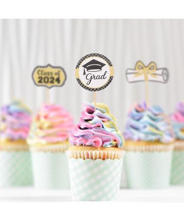 HOLIDYOYO 24pcs Graduation Cupcake Toppers Picks Class of 2024 Cake Toppers Congrats Grad Cake Picks Dessert Toppers Toothpick For Graduation Party Supplies Cake Decorations - Buy Online on SooperMarket.com