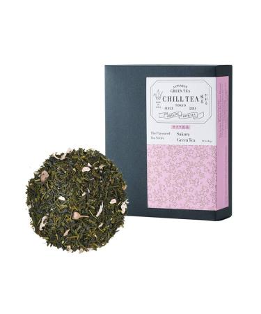 Sakura Green Tea (30 Tea Bags) - Cherry Blossom Tea by CHILL TEA Tokyo - Plastic-Free Plant-Based Tea Bag - Fruity Floral Flavour