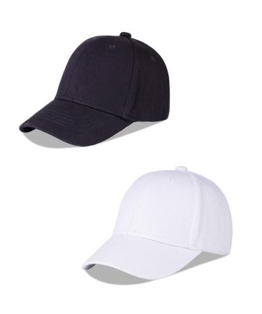 LANGZHEN 100% Cotton Outdoor Children's Kids Plain Baseball Cap Hat Adjustable Sun Hat for Girls Boys 1-2 Years Black+white