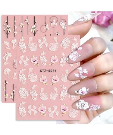 carrub 5D Embossed Flower Nail Art Stickers 4 Sheets Self-Adhesive Decals Floral Design Nail Decoration for Women - Buy Online on SooperMarket.com