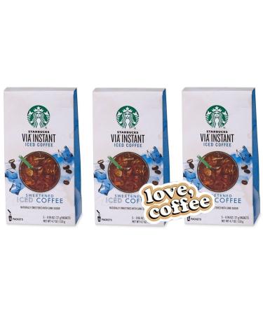 Starbucks VIA Sweetened Iced Coffee (3 Boxes) 5 Packets Each Box includes Exclusive Coffee Inspired Sticker!