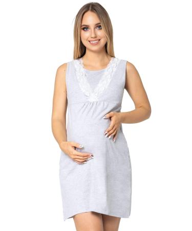 Purpless Maternity Sleeveless V-Neck Lace Detail Pregnancy & Nursing Nightdress 4141n 8 Light Gray Melange