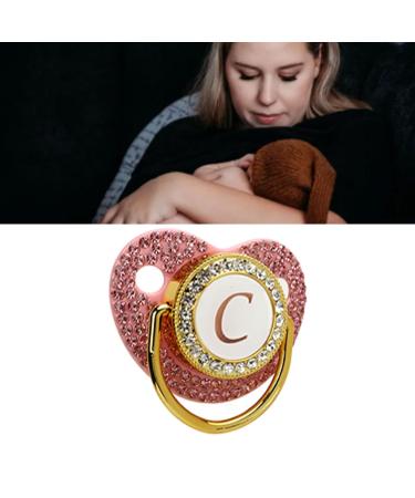 Gold Baby Pacifier Set - Rhinestone Covered Lightweight Pacifier for 6-18 Months (Letter C) - International Shipping Available - Buy Online on SooperMarket.com