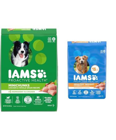 IAMS Proactive Health Minichunks Dog Food Dry Adult Chicken & Whole Grains Recipe + IAMS Proactive Health Healthy Weight Dog Food Dry Adult Chicken 6.8 kg (Pack of 1) Adult - Mini Chunks + Dry Dog Food