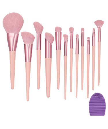 Makeup Brushes 12pcs Makeup Brush Set Premium Synthetic Kabuki Powder Blush Foundation Concealers Eye Shadow Brushes with Makeup Cleaning Mat Make up Tool (Pink) Pink 12pcs Set