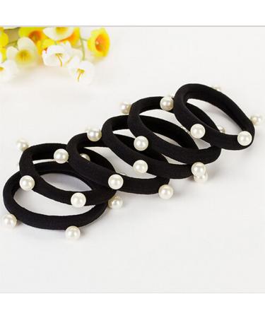 Suoirblss 20 Pcs Black Man-made Pearl Elastic Hair Bands Cotton Stretch Hair Ties Ponytail Women Lady Headbands Hair Ropes Hair Accessories