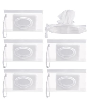 Susimond 6pcs Portable Wet Wipe Pouch Dispenser, Refillable Reusable Wipe Holder, Eco Friendly Baby Wipes Dispenser Container, Travel Wet Wipe Container for Travel, Strollers, Backpacks Clear