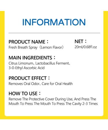 Bad Breath Oral Spray Lemon Scent Herbal Extract Cleaning Mouth Freshener 20ml Pocket Size 8 Hours Lasting Relief for Dry Mouth Promotes Oral Health - Buy Online on SooperMarket.com