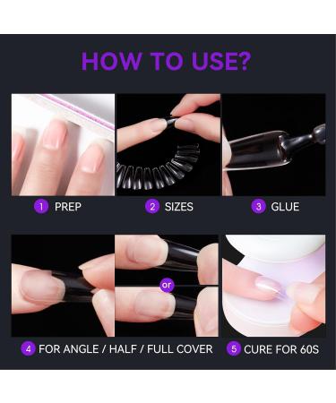Gelike EC Medium Square Nail Tips - 240 PCS Full Cover Gel X Nail Tips Pre-Etched for Nail Extensions | Medium Square Shape with PMMA Resin Clear False Nails | Press On Nails in 10 Sizes - Buy Online on SooperMarket.com