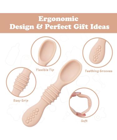 Vicloon Baby Fork and Spoon Set - 2Pcs Silicone Baby Weaning Spoon Set for Self Feeding - Easy Grip Toddler Cutlery Kit - Soft Infant Toddler Spoon in Orange - Buy Online on SooperMarket.com