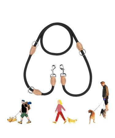 Ryan dog leash large dogs nylon material dogs double linen dog leash adjustable with stylish brown leather elements for medium -sized & large dogs