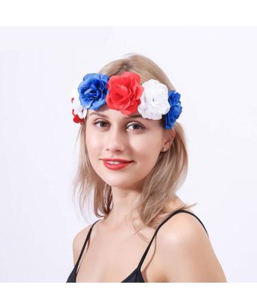 minkissy Rose Flower Headband Day of the Dead Headpiece Wedding Festival Headband for Christmas Halloween (Red White Blue) - Buy Online on SooperMarket.com