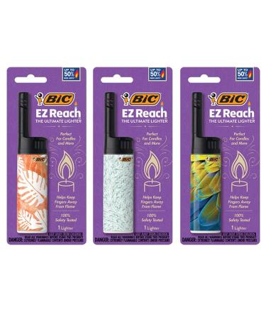 BIC EZ Reach Candle Lighter, The Ultimate Lighter with Extended Wand for Grills and Firepits (1.45-inch), Home Decor Design, 3-Pack (Assortment of Designs May Vary)