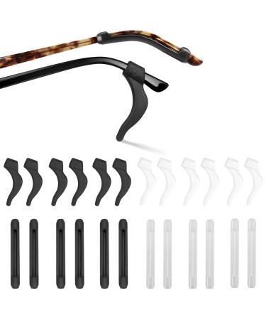 SMARTTOP Glassses Ear Holder Sleeve, Anti-slip eyeglasses ear hook, Silicone Temple Tips for Sunglasses, Eyewear and Reading S22a+tts05 Black&clear