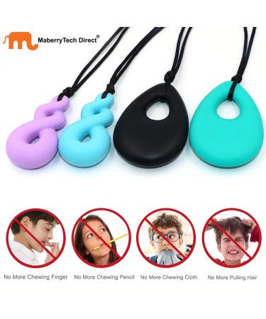 Chew Necklace for Boys and Girls - Silicone Chew Toys 4PCS Set | Teardrop Twist Pendants | Sensory for Autism & Special Needs | BPA Free - Buy Online on SooperMarket.com