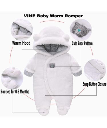 Baby Winter Snowsuit Romper | Hooded Toddler Outerwear Set | Thick & Warm | White | 0-3 Months - Buy Online on SooperMarket.com