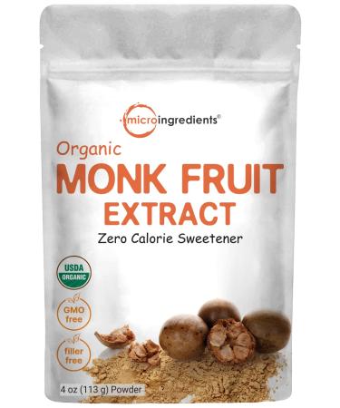 USDA Organic Monk Fruit Extract Powder with Active Mogrosides, 4 Ounce, Zero Calorie, Zero Carb, Sugar Alternative, Monk Fruit Keto Diet, Perfect Paleo & Low-Carb Dieters, Natural Sweetener, Vegan