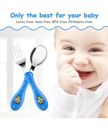 Vicloon Baby Fork and Spoon Set - 6 PCS Toddler Utensils Stainless Steel Cutlery for Baby Feeding - Tiger Pink/Blue/Yellow - Buy Online on SooperMarket.com