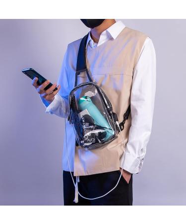 TINYAT Clear Sling Bag with USB Charging | Stadium Approved Transparent Chest Bag for Women Men - Buy Online on SooperMarket.com