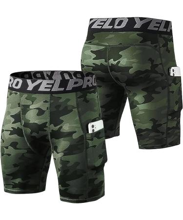 Lixada Men's Performance Sports Baselayer Shorts - Cool Dry Tights for Active Workouts - Large Black & Black Camouflage & Green Camouflage - Buy Online on SooperMarket.com