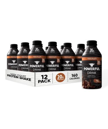 POWERFUL, Protein Shake, 20g Protein, Greek Yogurt, Low Carb, Gluten Free, Kosher, Ready to Drink (Chocolate, 12 oz, Pack of 12)