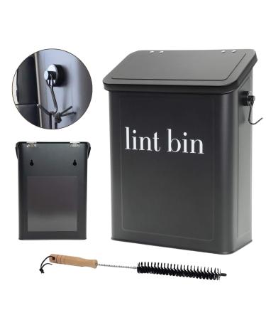 Magnetic Lint Bin for Laundry Room with Brush & Magnetic Hook Matte Black Lint Trash Can for Laundry Room with lid Modern Laundry Lint Bin Dryer Lint Bin for Laundry Room Magnetic