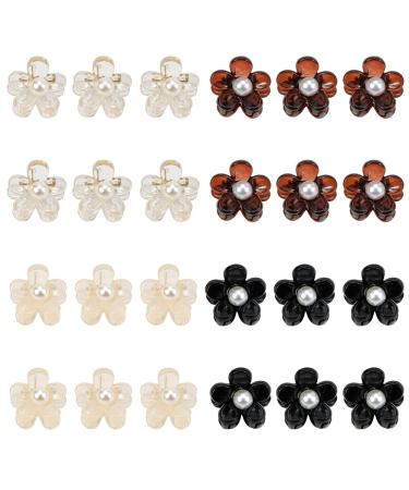 ATODEN Mini Hair Clips Small Flower Claw Clips 24Pcs 0.6'' Pearl Tiny Clips for Thin Hair Cute Toddler Hair Clips Little Daisy Jaw Clips Hair Accessories for Women Girls Kids Teens